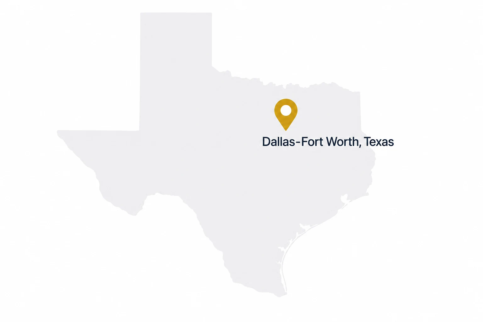 Map of Texas marking Dallas-Fort Worth, home of TK Sales Group