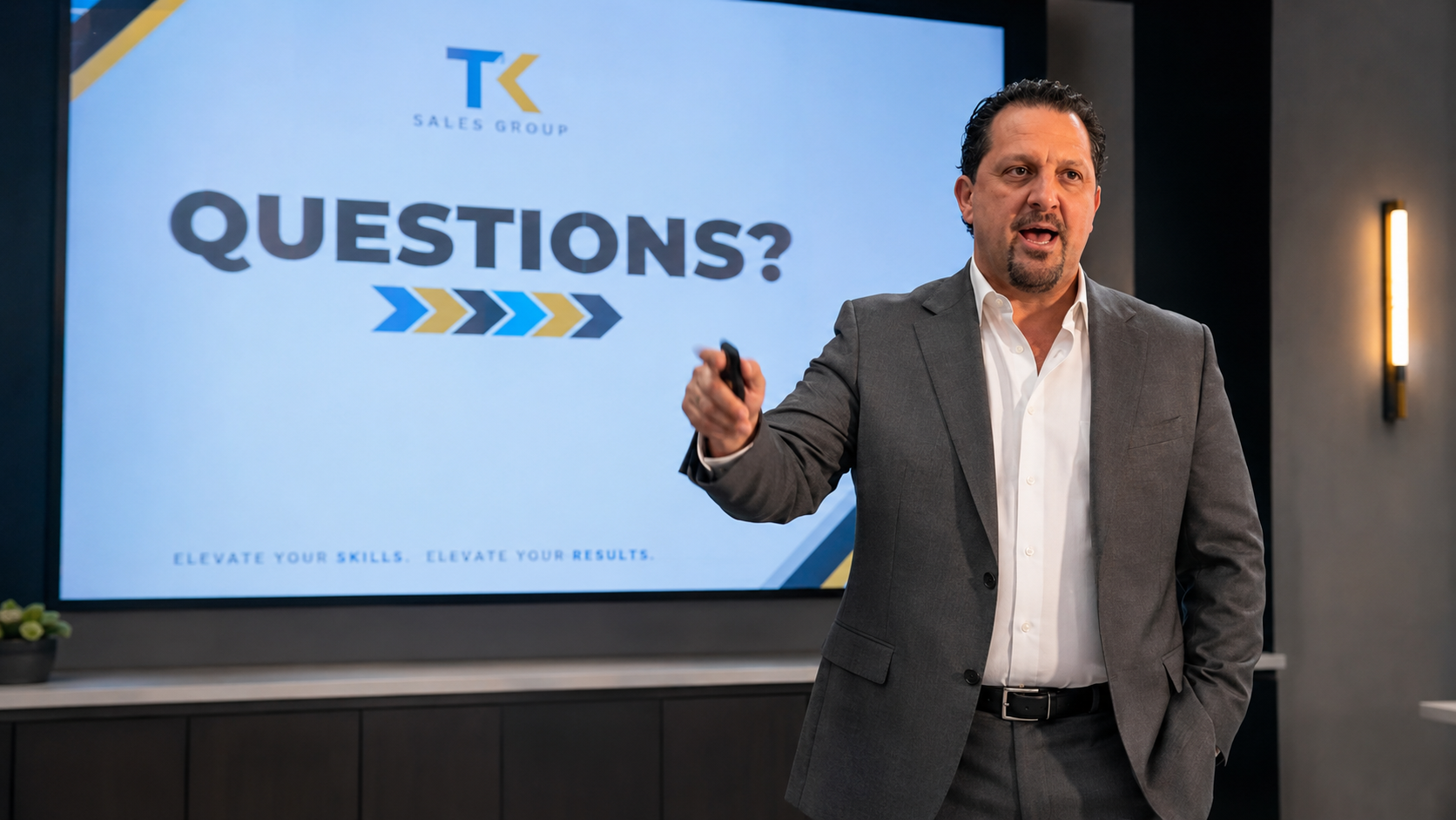 Tony Kurtulan answering sales questions during a live sales training workshop
