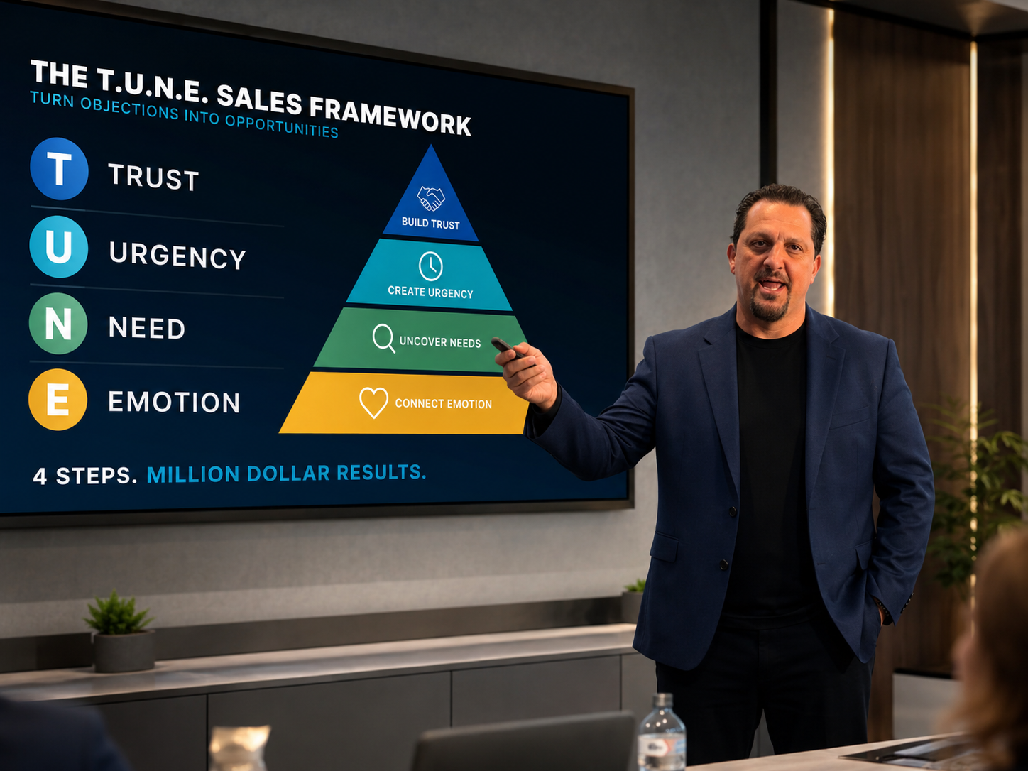 Tony Kurtulan teaching the complete T.U.N.E. sales system during a live sales training workshop