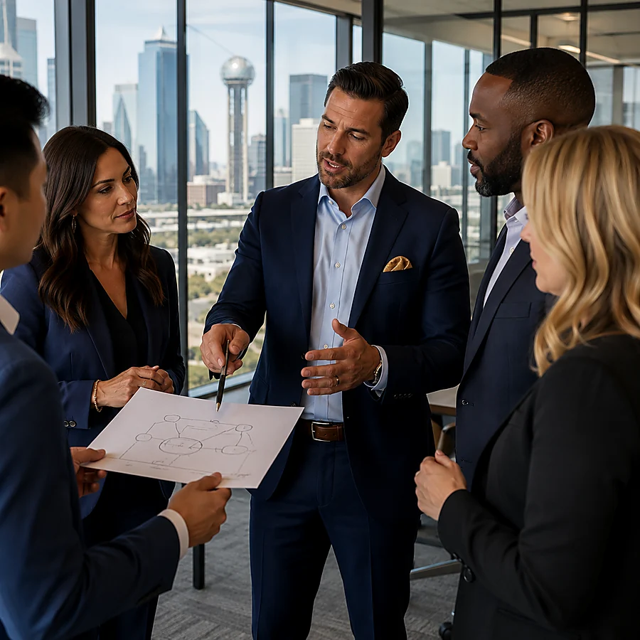 Dallas business team in a focused sales training discussion