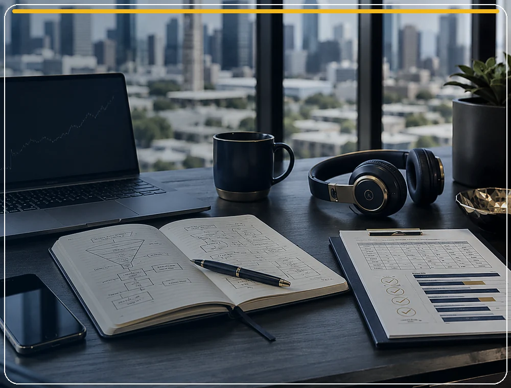 Remote sales recruiting workspace with a Dallas skyline view